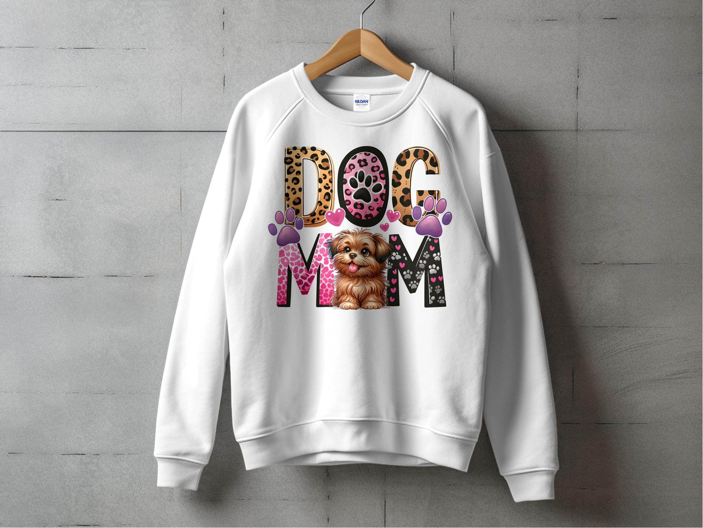 Dog Mom Cute Puppy Hearts Animal Print Design Graphic Sweater - Design & Vybe