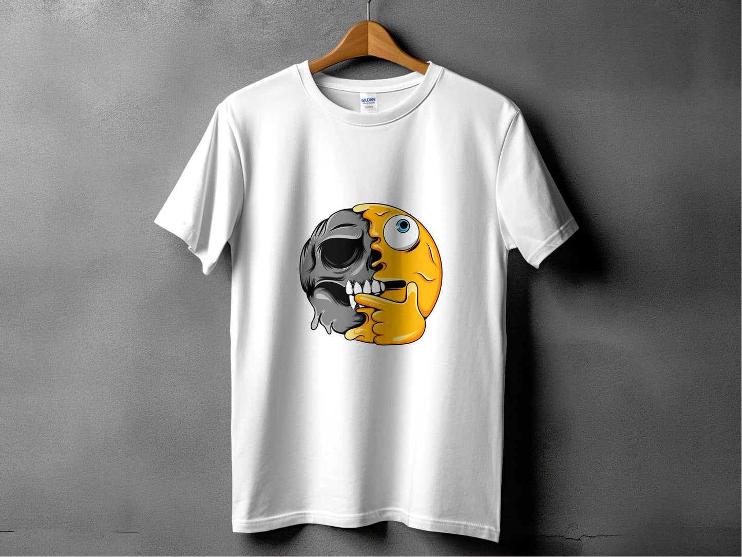 Emoji Skull Half and Half Funny Face Art T-Shirt - Design & Vybe