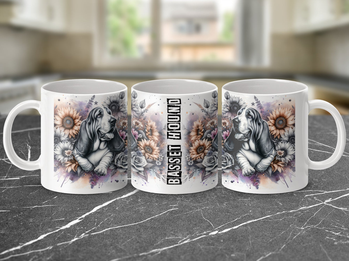 Basset Hound Floral Design Three Mug Set product type
