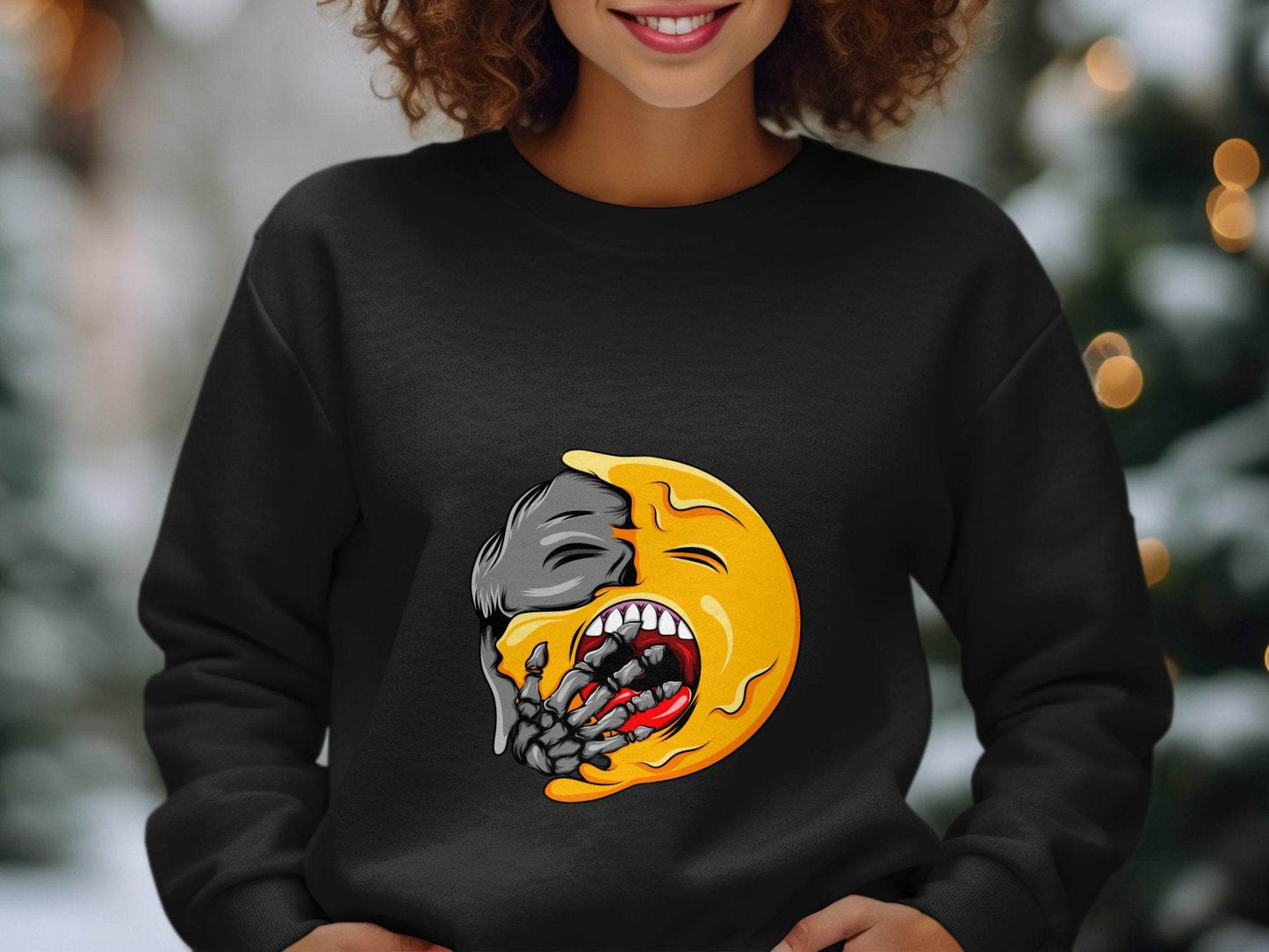 Zombie Emoji Biting Skeleton Hand Illustration Sweater - Design & Vybe