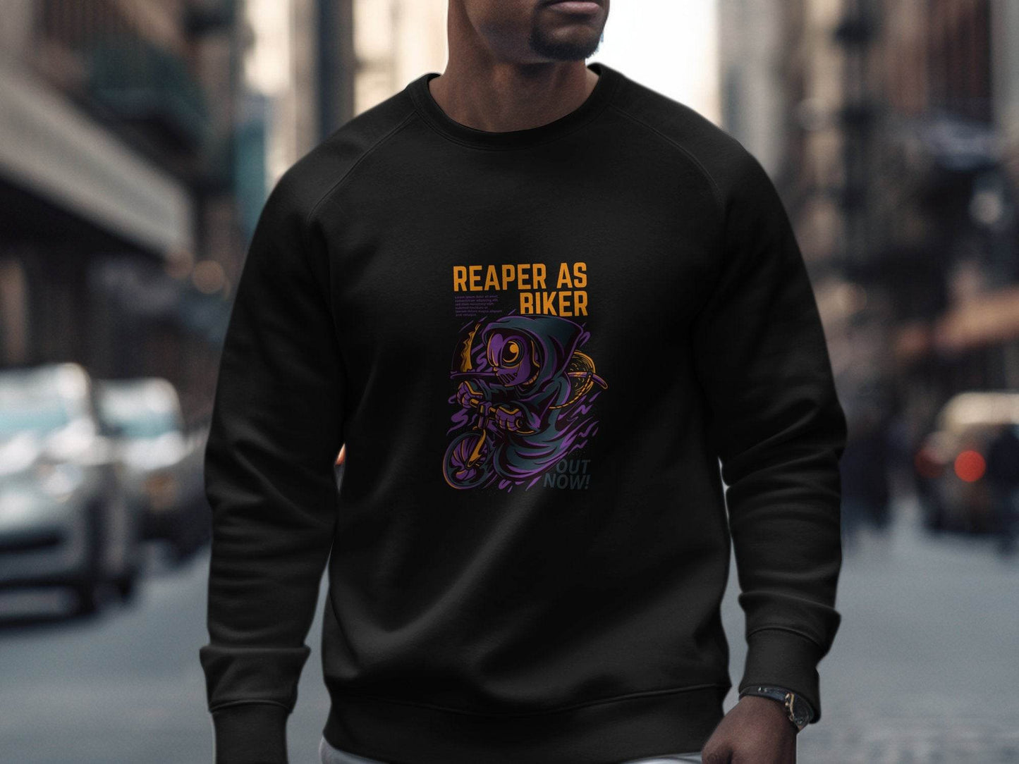 Reaper As Biker Death Riding Motorcycle Graphic Sweater - Design & Vybe