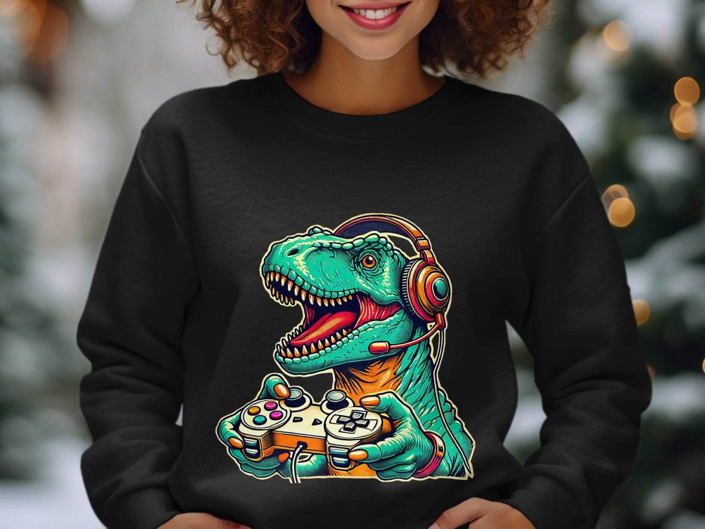 Gaming Dinosaur Retro Controller Funny Gamer Design Sweater - Design & Vybe
