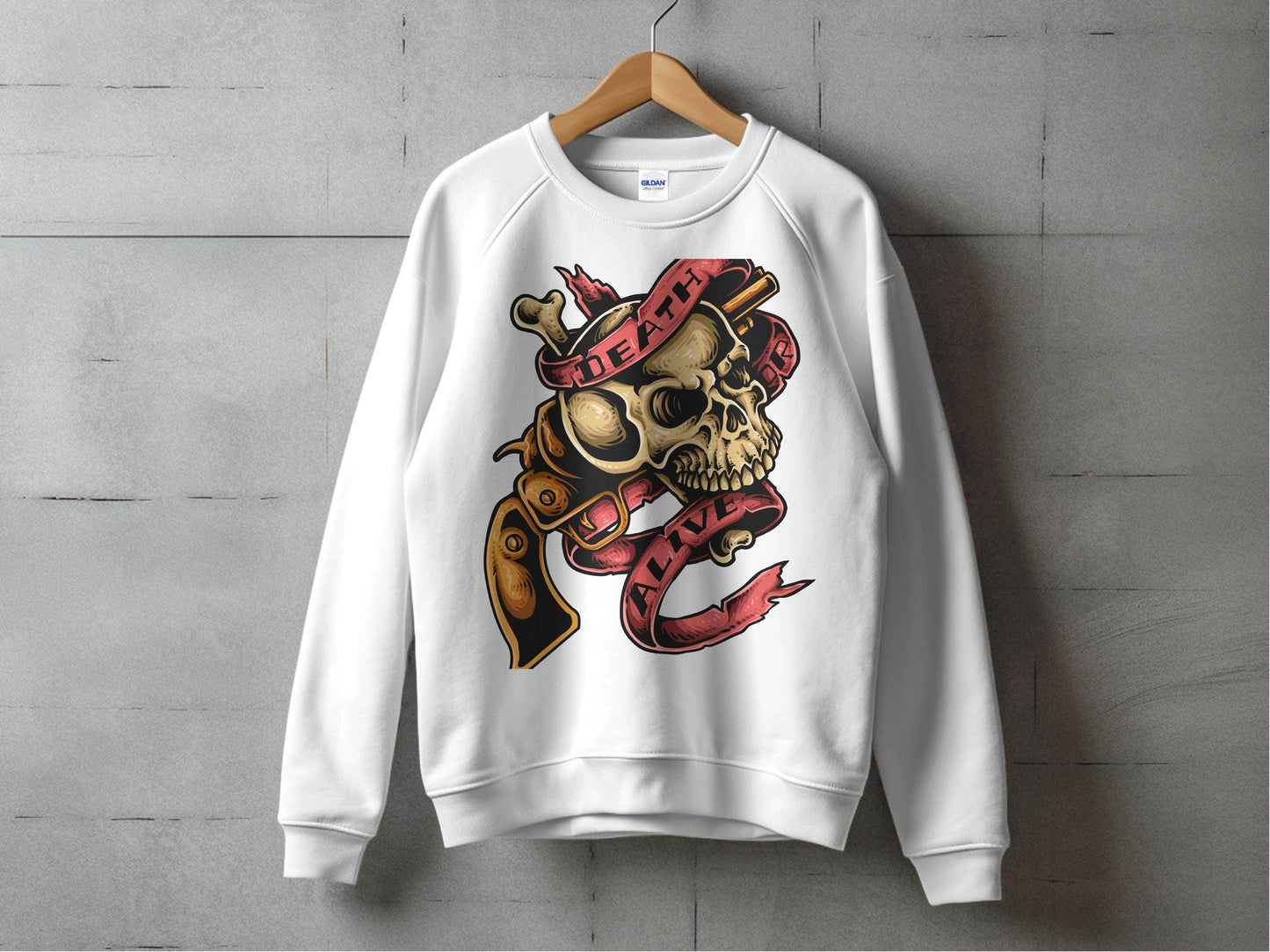 Vintage Death or Alive Skull and Gun Graphic Sweater - Design & Vybe