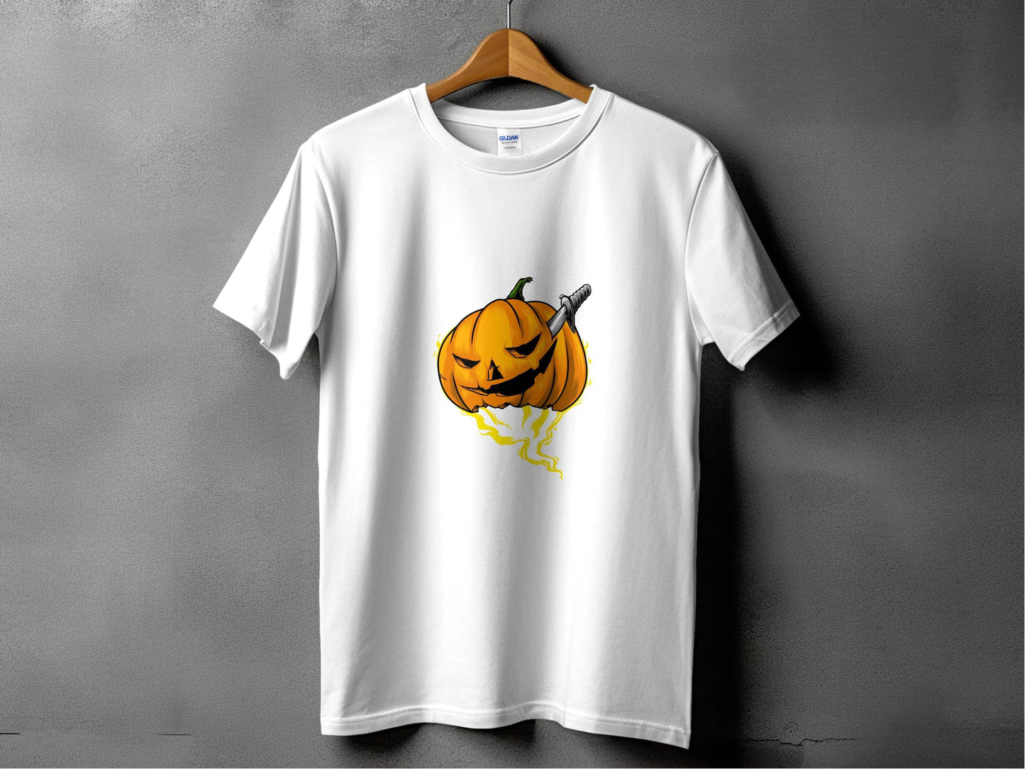 Halloween Pumpkin With Knife Illustration Design T-Shirt - Design & Vybe