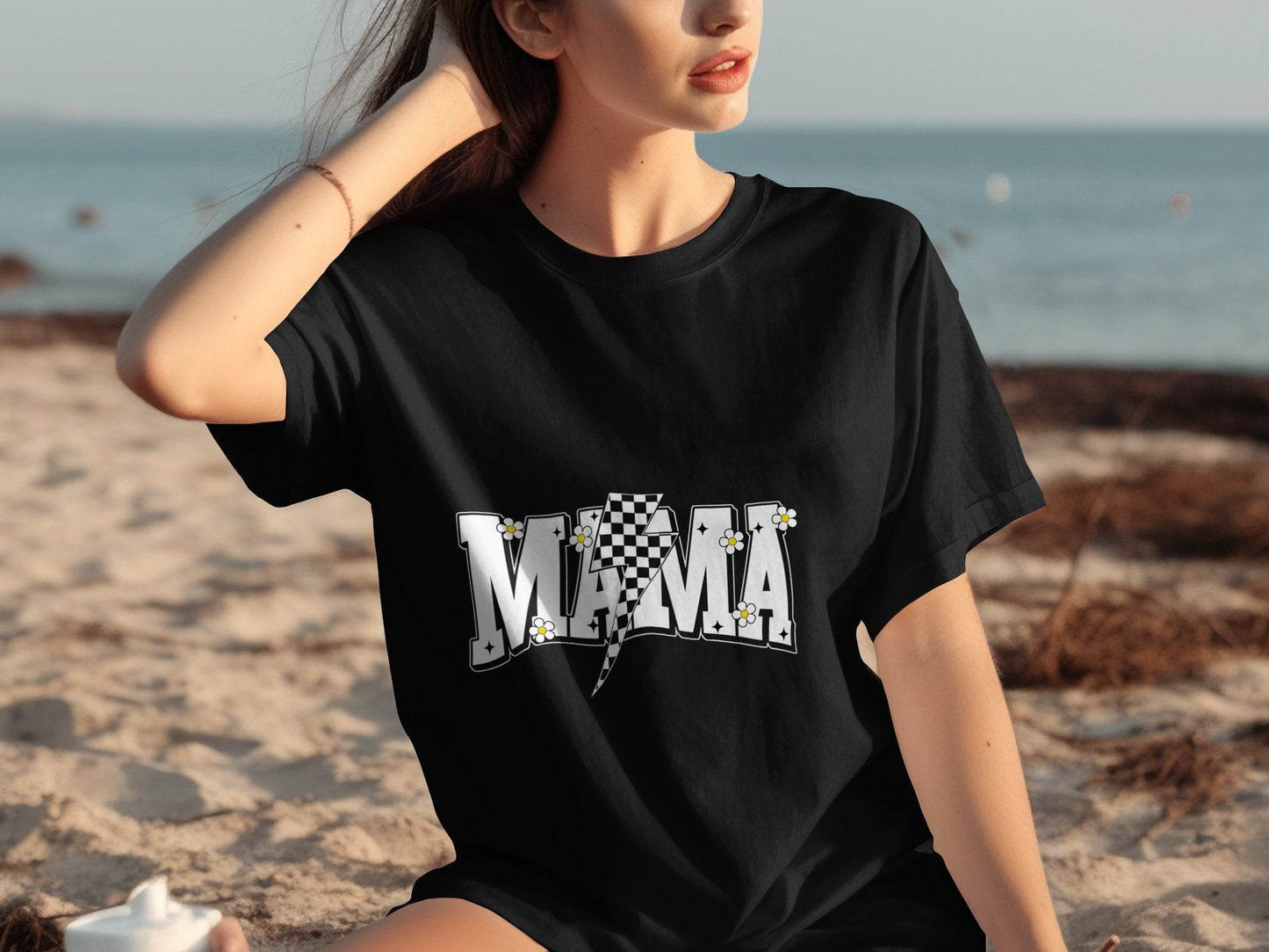 Retro Mama Checkered Bolt Floral Design Graphic T-Shirt - Design & Vybe