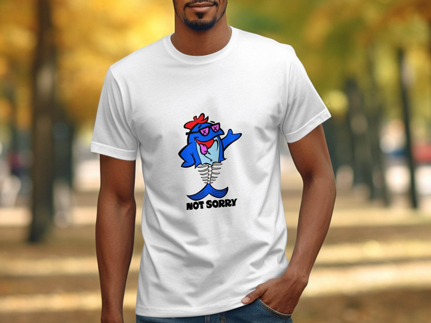 Funny Not Sorry Fish Style Skeleton With Sunglasses T-Shirt - Design & Vybe