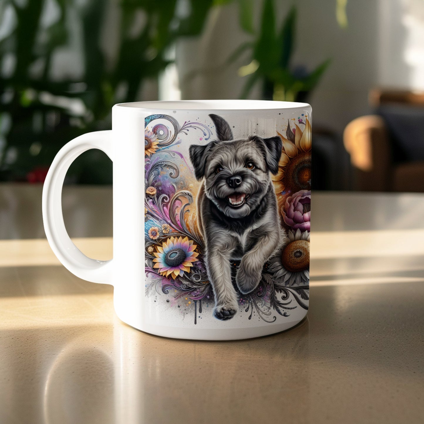Adorable Dog with Floral Artwork Design Mug product