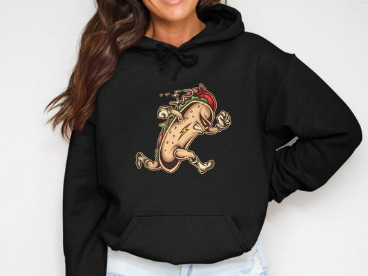 Hot Dog Running Taco Graphic Hoodie - Design & Vybe