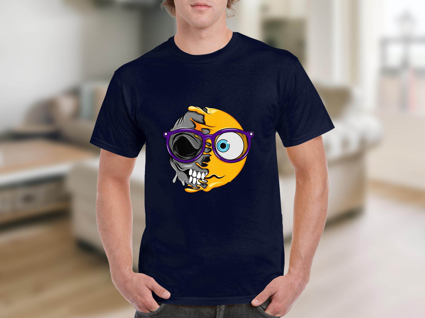 Artistic Skull and Sun Design With Glasses Smiley T-Shirt - Design & Vybe
