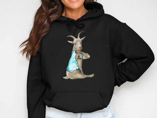 I Love Dad Print Quirky Goat Design Hoodie - Design & Vybe