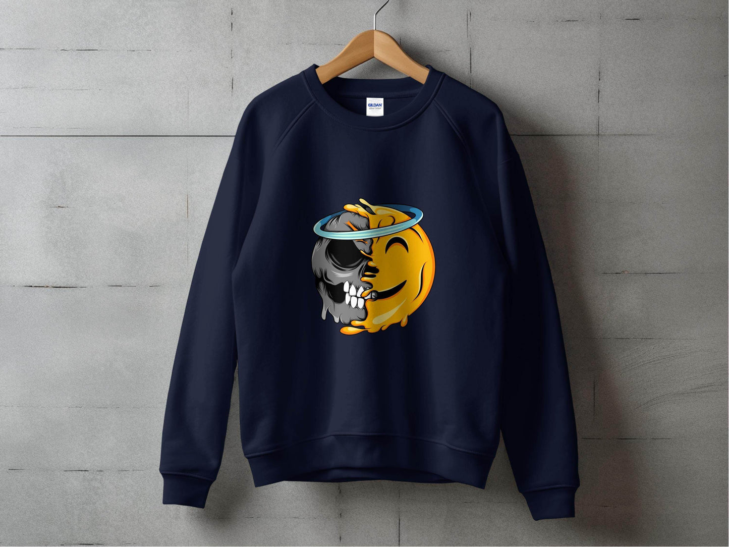 Skull Meets Emoji with a Halo Graphic Novelty Sweater - Design & Vybe