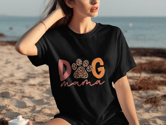 Dog Mama Paw With Leopard Print For Animal Lovers T-Shirt - Design & Vybe