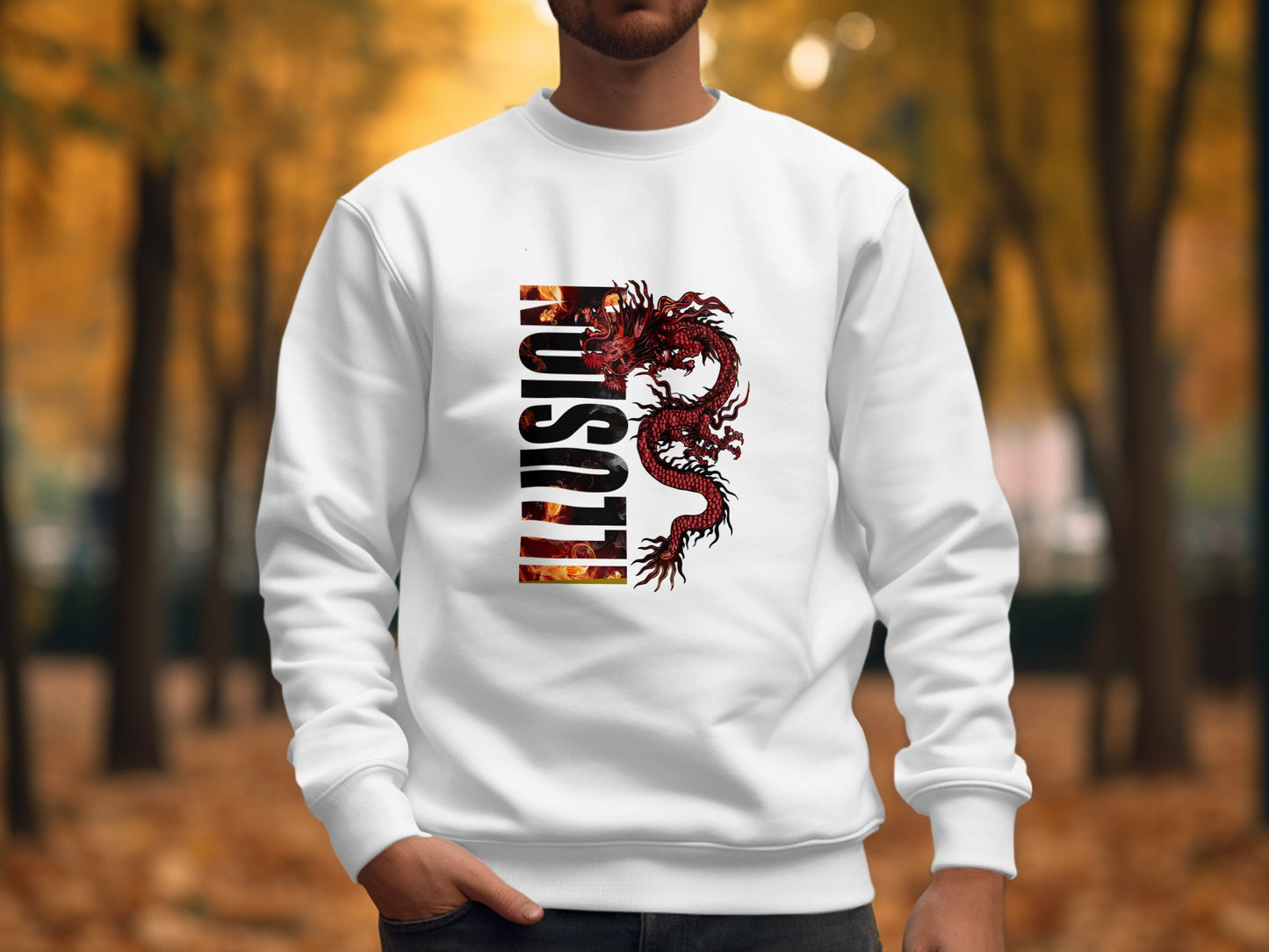 Illusion Red Dragon Print on White Sweatshirt product type