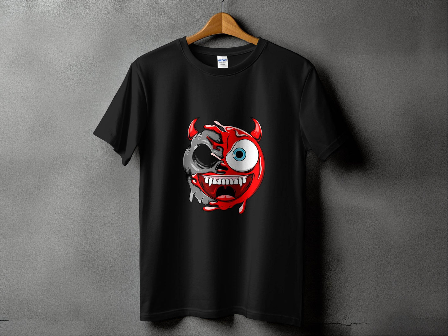 Half Skull Half Devil Smiling Face Design Art T-Shirt - Design & Vybe