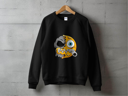 Emoji Half Skull With Zipper Vector Graphic Design Sweater - Design & Vybe