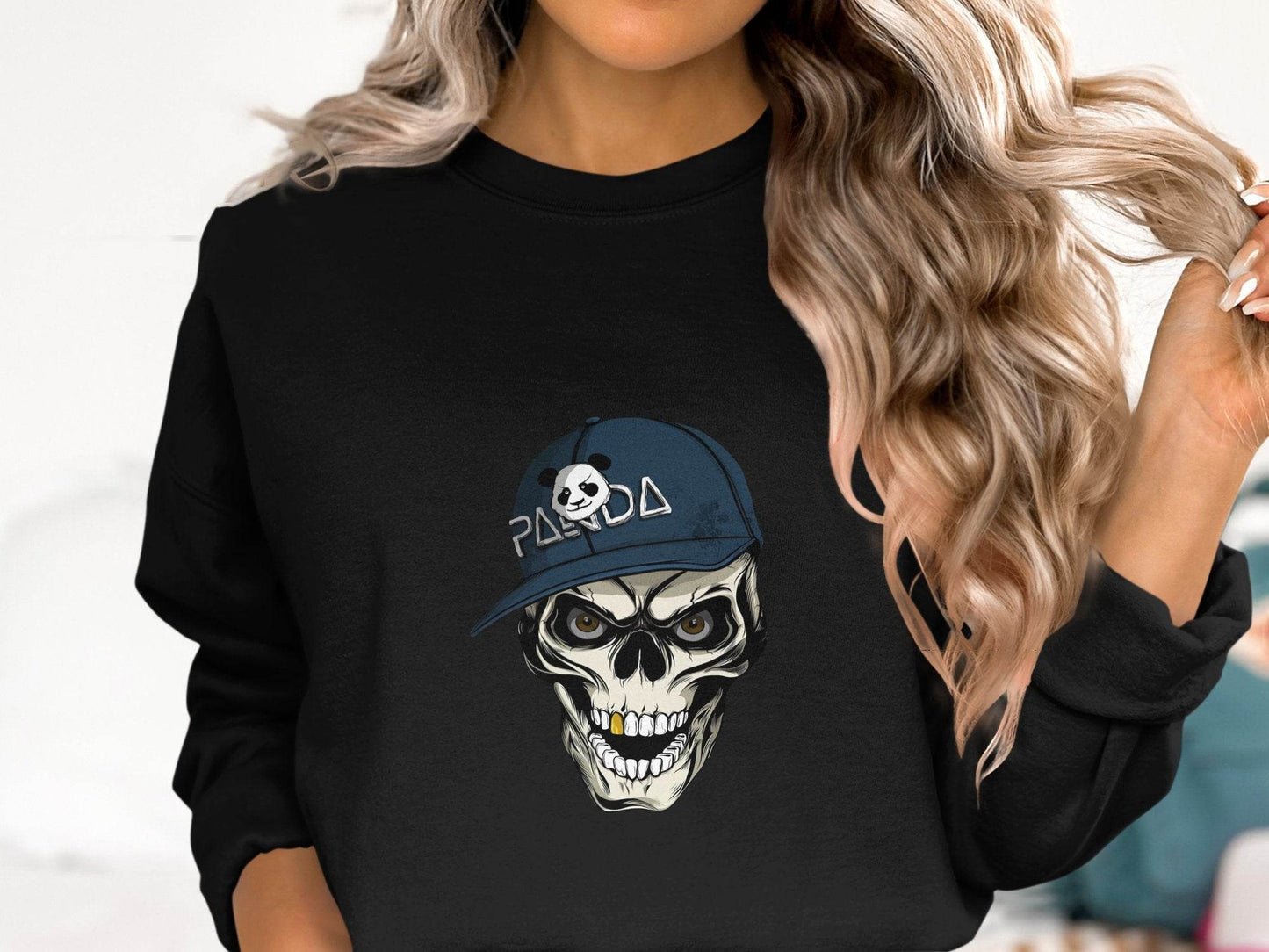 Grim Panda Skeleton on a Dark BaseBall Hat Artwork Sweater - Design & Vybe