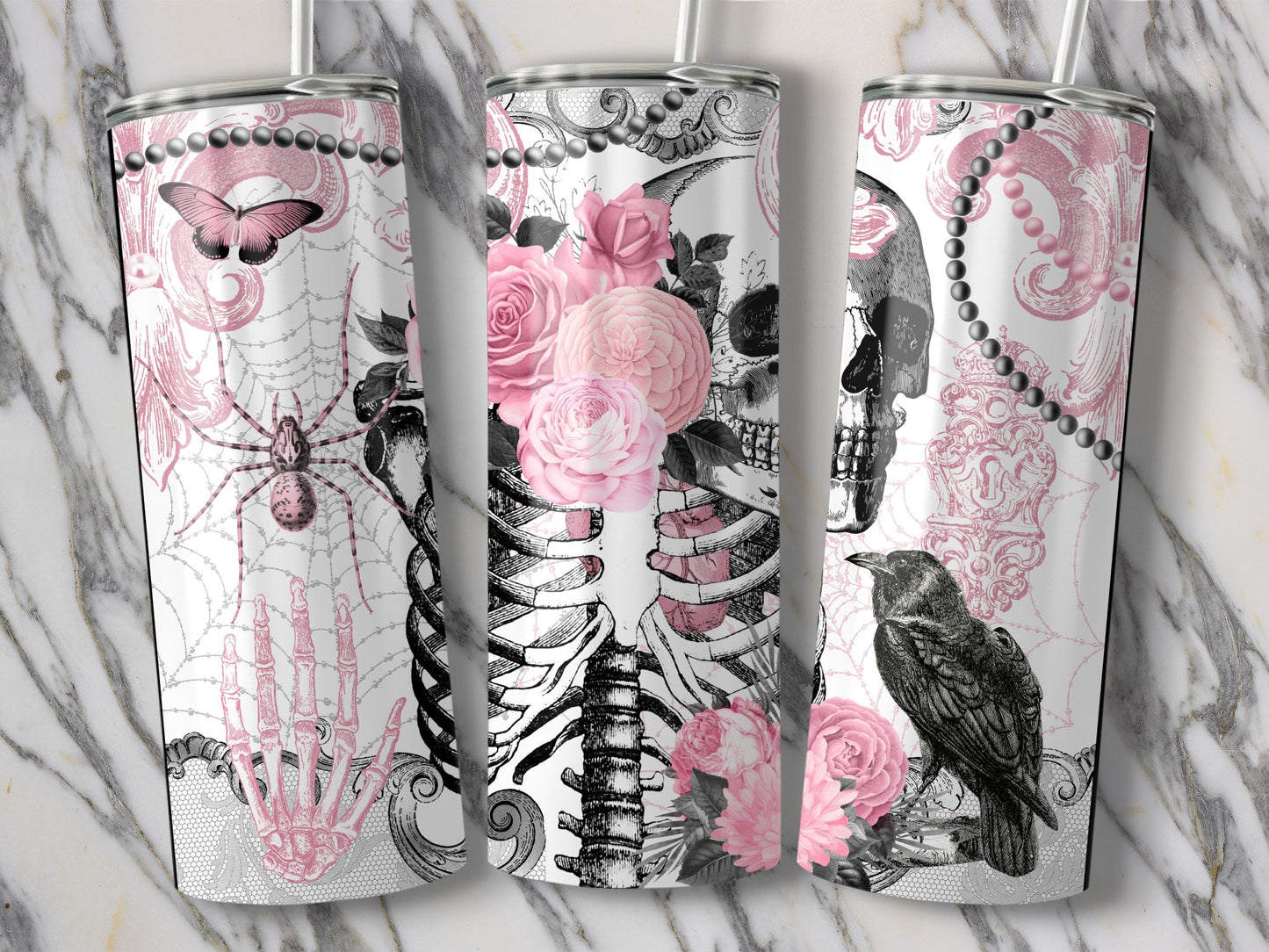 Gothic Skeleton and Roses Floral Artwork Tumbler product