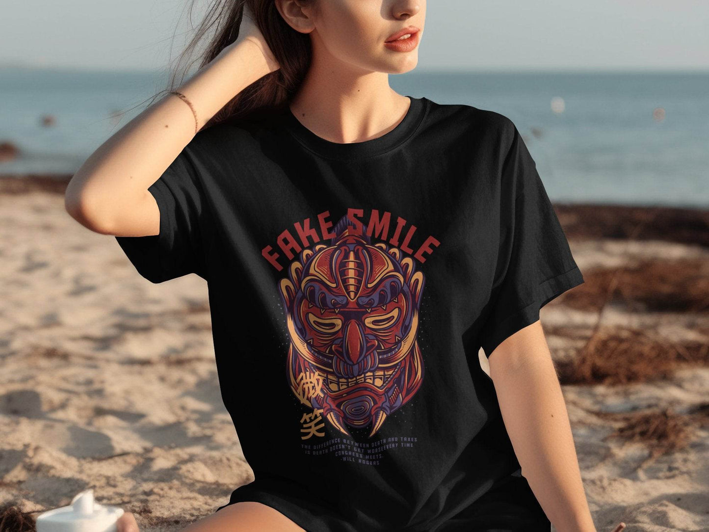 Fake Smile Japanese Mask Design Graphic T-Shirt - Design & Vybe