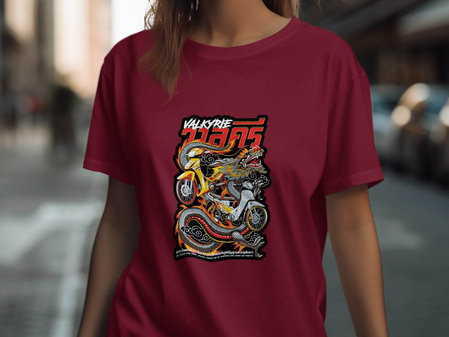 Valkyrie Dragon Motorcycle Graphic Illustration T-Shirt - Design & Vybe