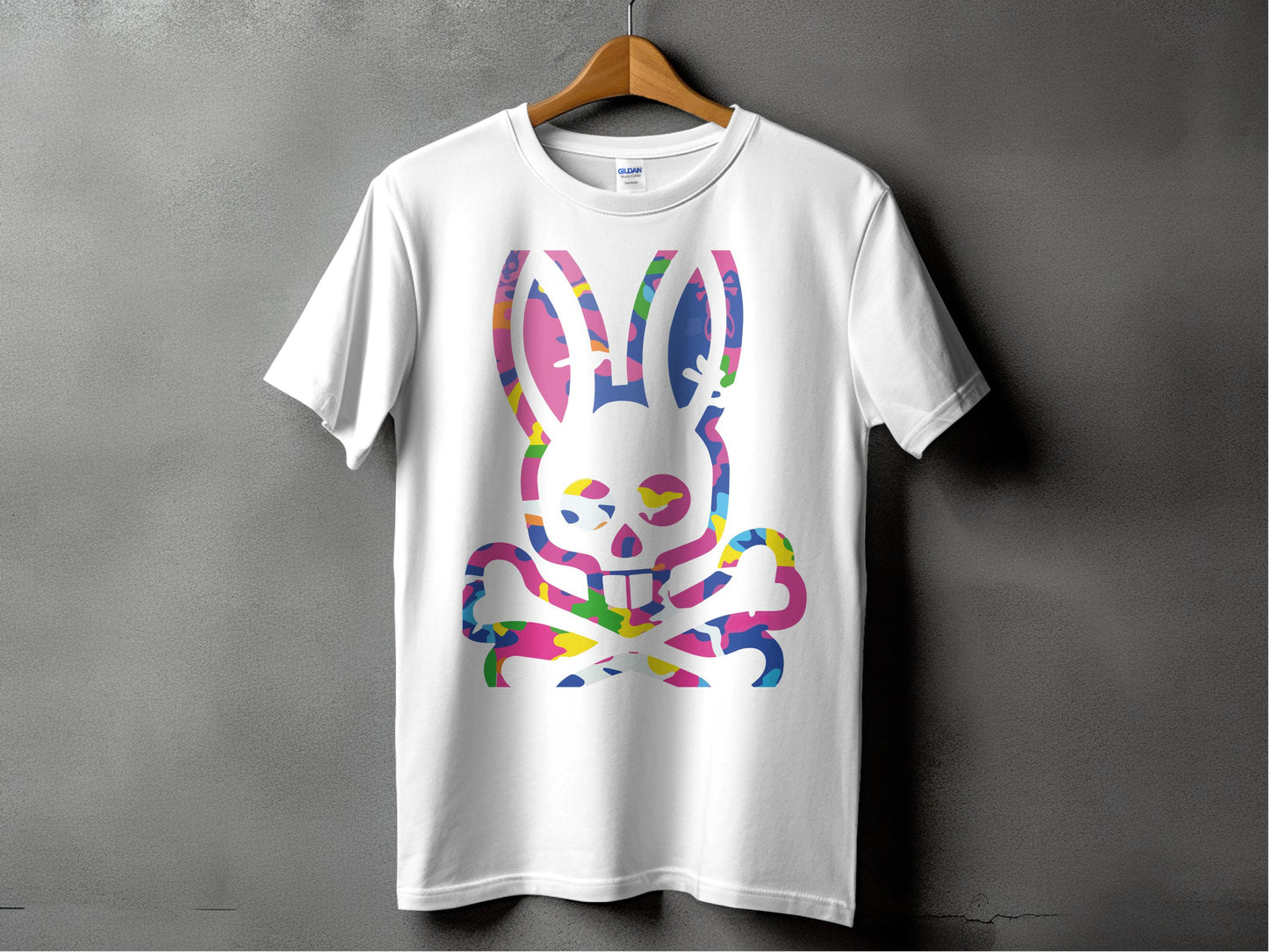 Colorful Bunny Skull Graphic Print T-Shirt product
