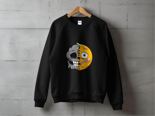 Half Emoji Half Skull Sickly Graphic Design Novelty Sweater - Design & Vybe