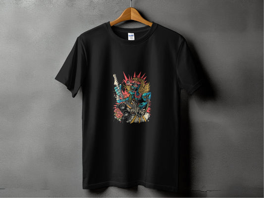 Rock and Roll Zombie Plays Guitar Artwork T-Shirt - Design & Vybe