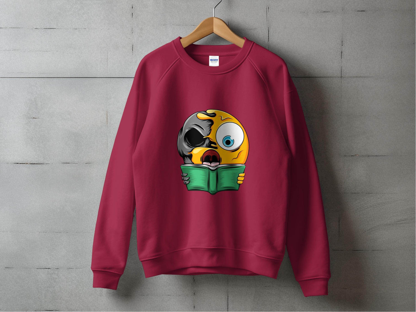 Half Emoji Half Skull Reading Book Funny Design Sweater - Design & Vybe