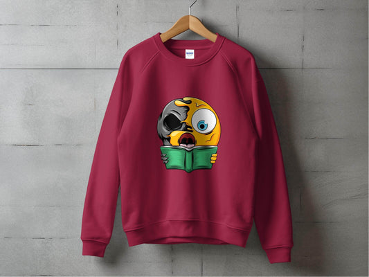 Half Emoji Half Skull Reading Book Funny Design Sweater - Design & Vybe