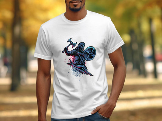 Viking Warrior with Axe and Shield in Battle T-Shirt - Design & Vybe