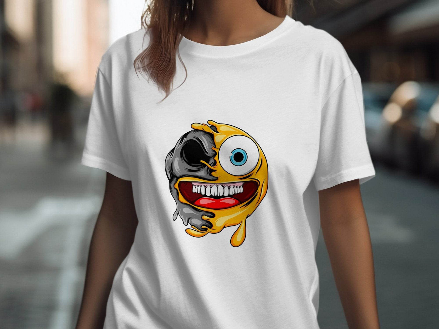 Emoji Half Skull Funny Grotesque Face Vector T-Shirt - Design & Vybe
