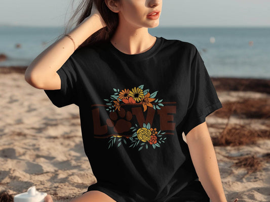 Floral Love Paw Print Design Graphic Flower Design T-Shirt - Design & Vybe