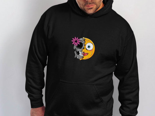 Half Skull and Happy Face Smiley Design Hoodie - Design & Vybe