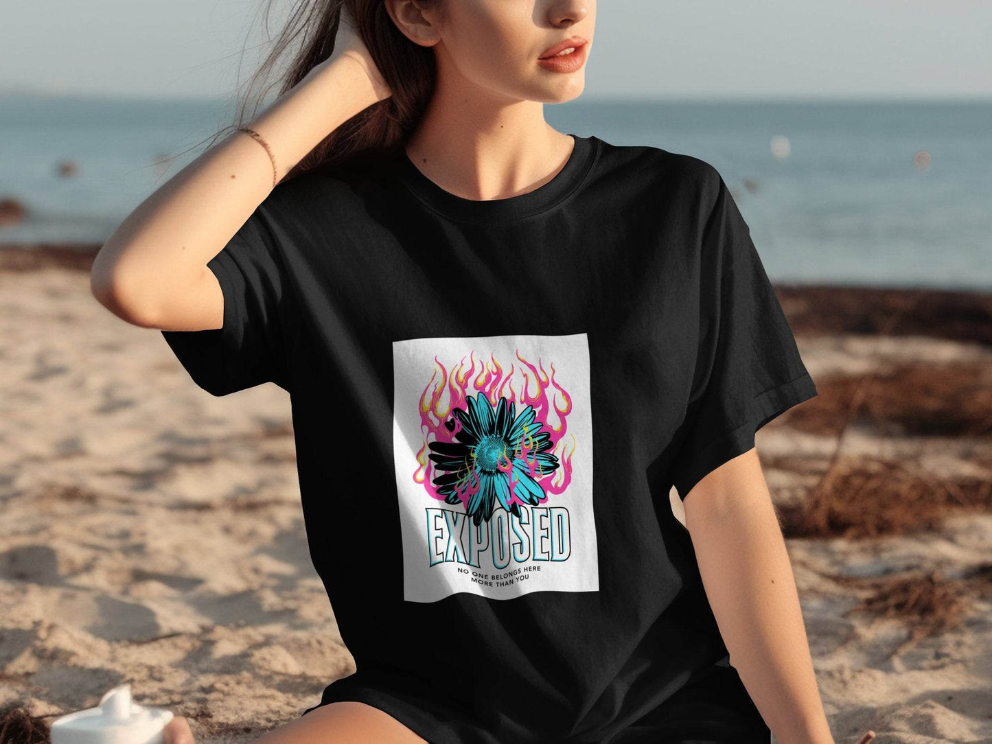 Exposed Flower With Pink Flames Graphic T-Shirt - Design & Vybe