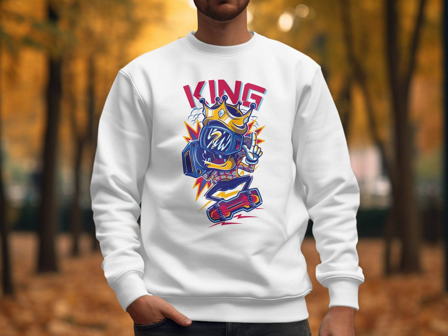 King Skater With Question Mark Head Retro Design Sweater - Design & Vybe