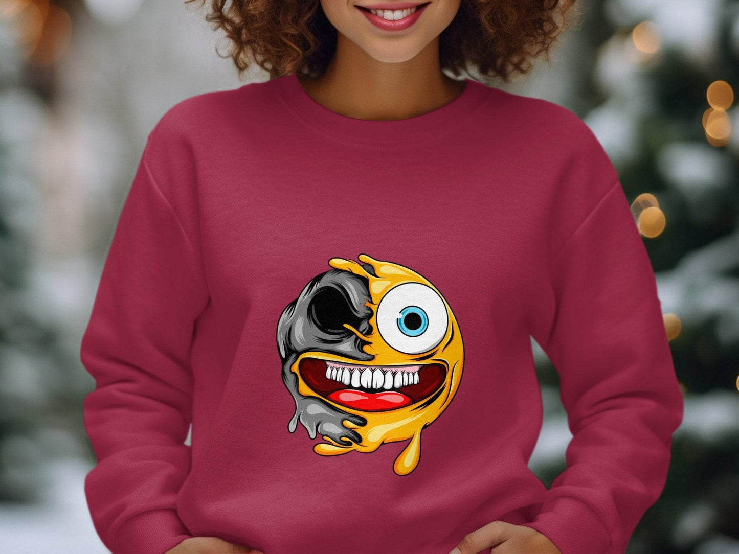Emoji Half Skull Funny Grotesque Face Vector Sweater - Design & Vybe