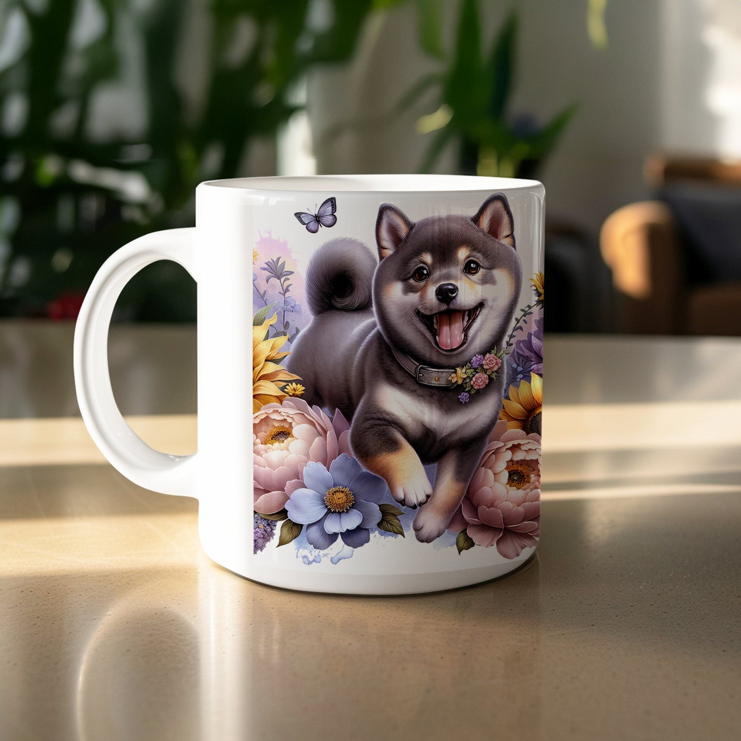 Adorable Smiling Dog with Floral Motif Mug product