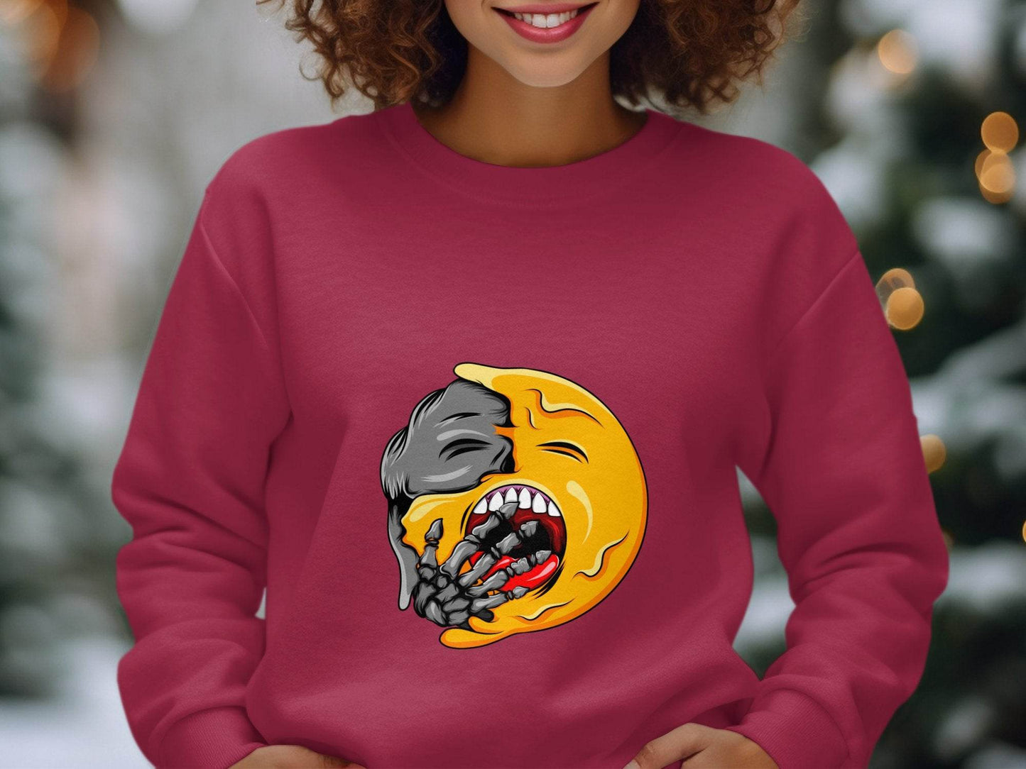 Zombie Emoji Biting Skeleton Hand Illustration Sweater - Design & Vybe