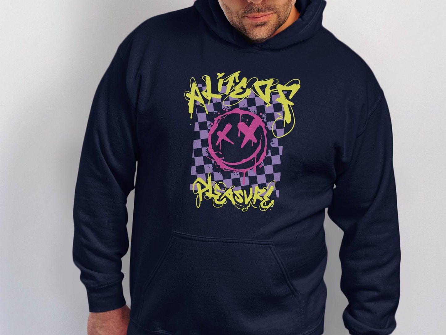 Grunge Smiley Checkered Dead Smile Graphic with Graffiti Hoodie - Design & Vybe