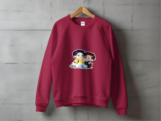 Two Boys Cute Cartoon Sitting Together Art On Sweater - Design & Vybe