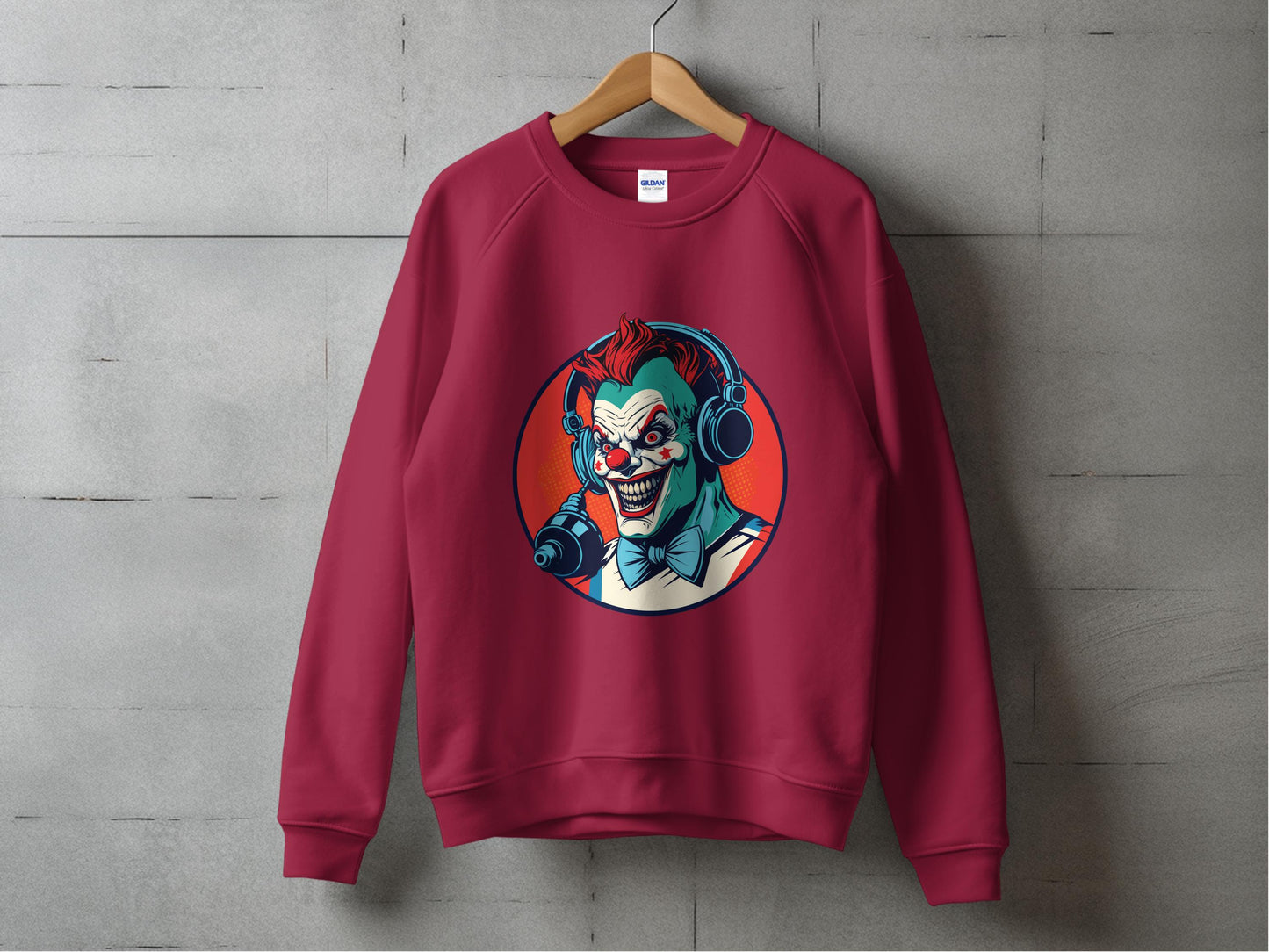 Scary Clown Design Red Long-Sleeve Sweatshirt product