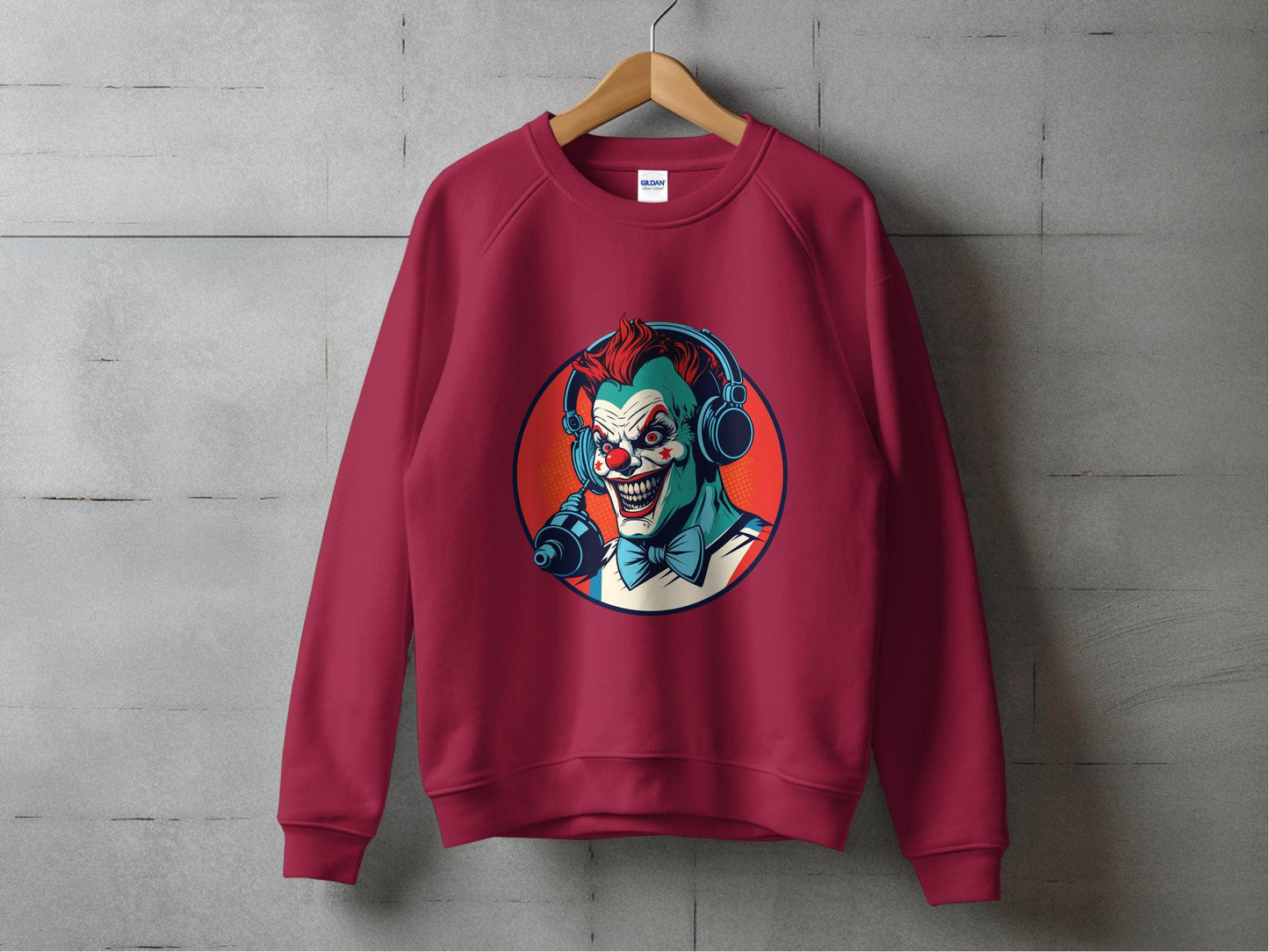 Evil Clown with Headphones Graphic Design Funny Sweater - Design & Vybe