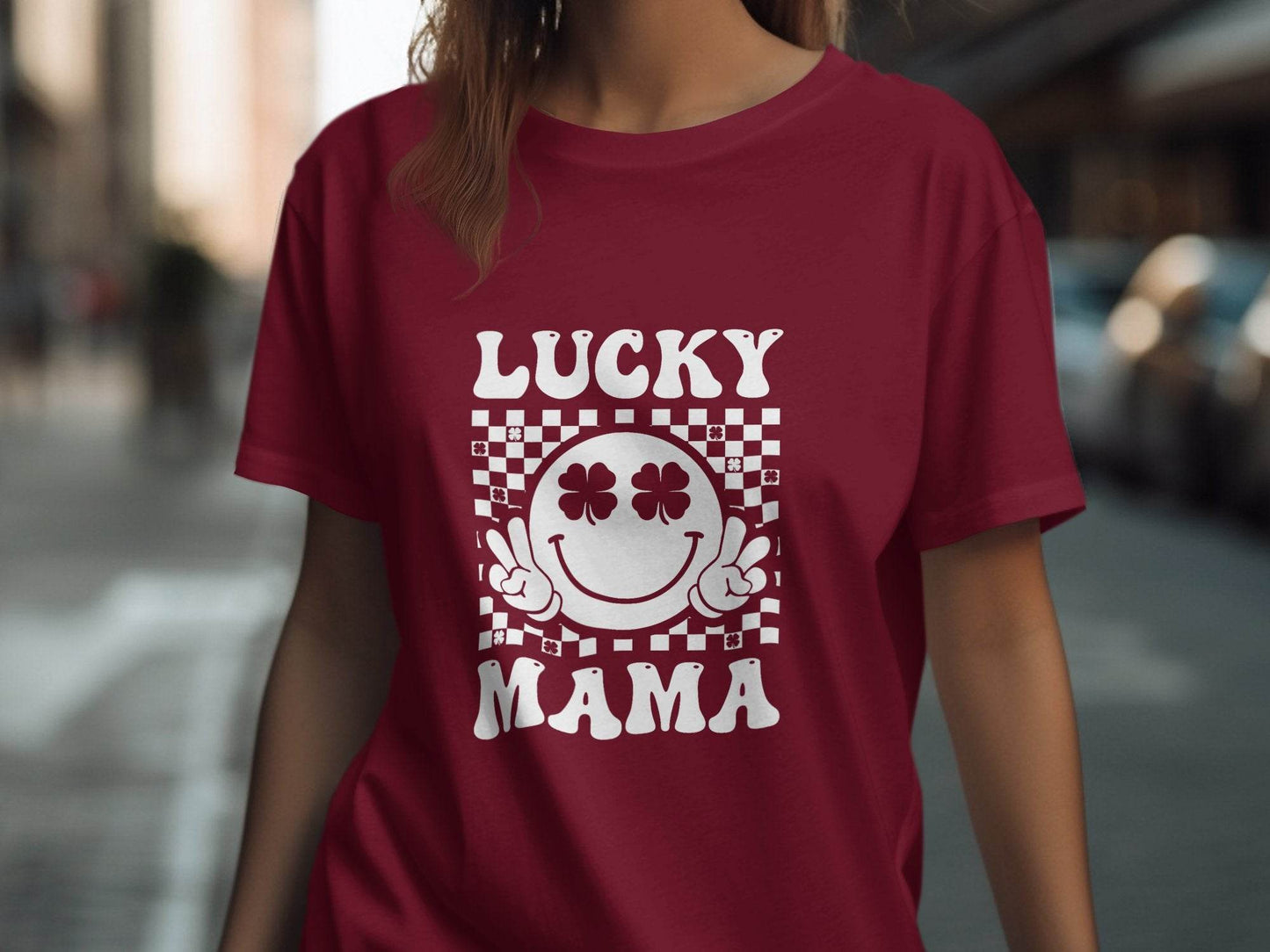 Lucky Mama St Patricks Day Design Smiley Face T-Shirt - Design & Vybe