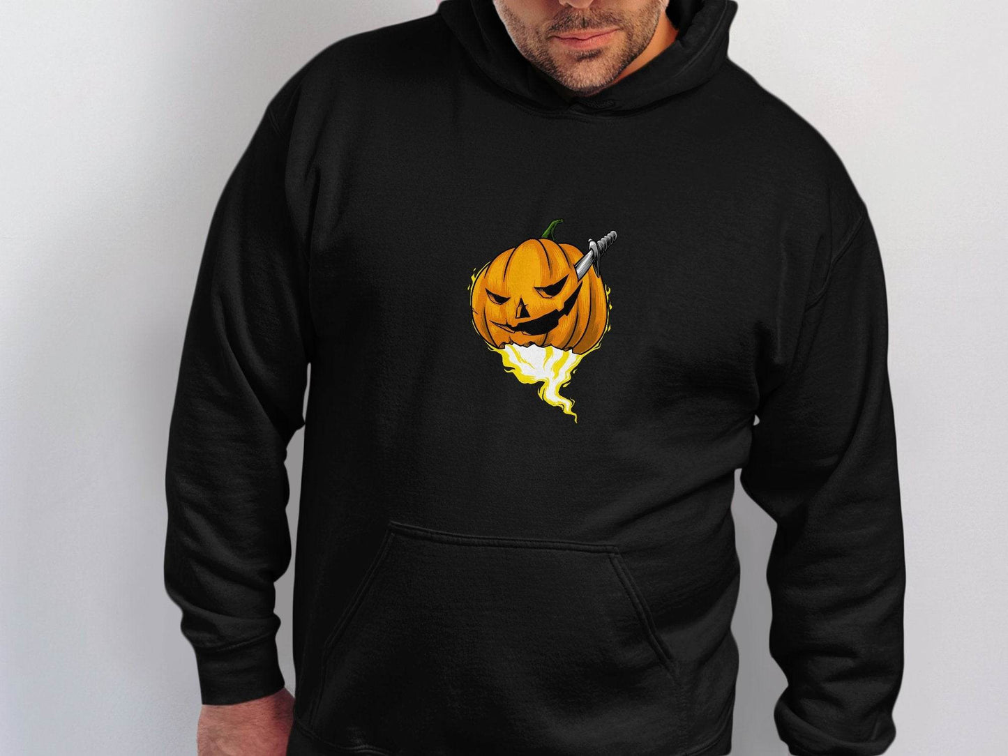 Halloween Pumpkin With Knife Illustration Design Hoodie - Design & Vybe