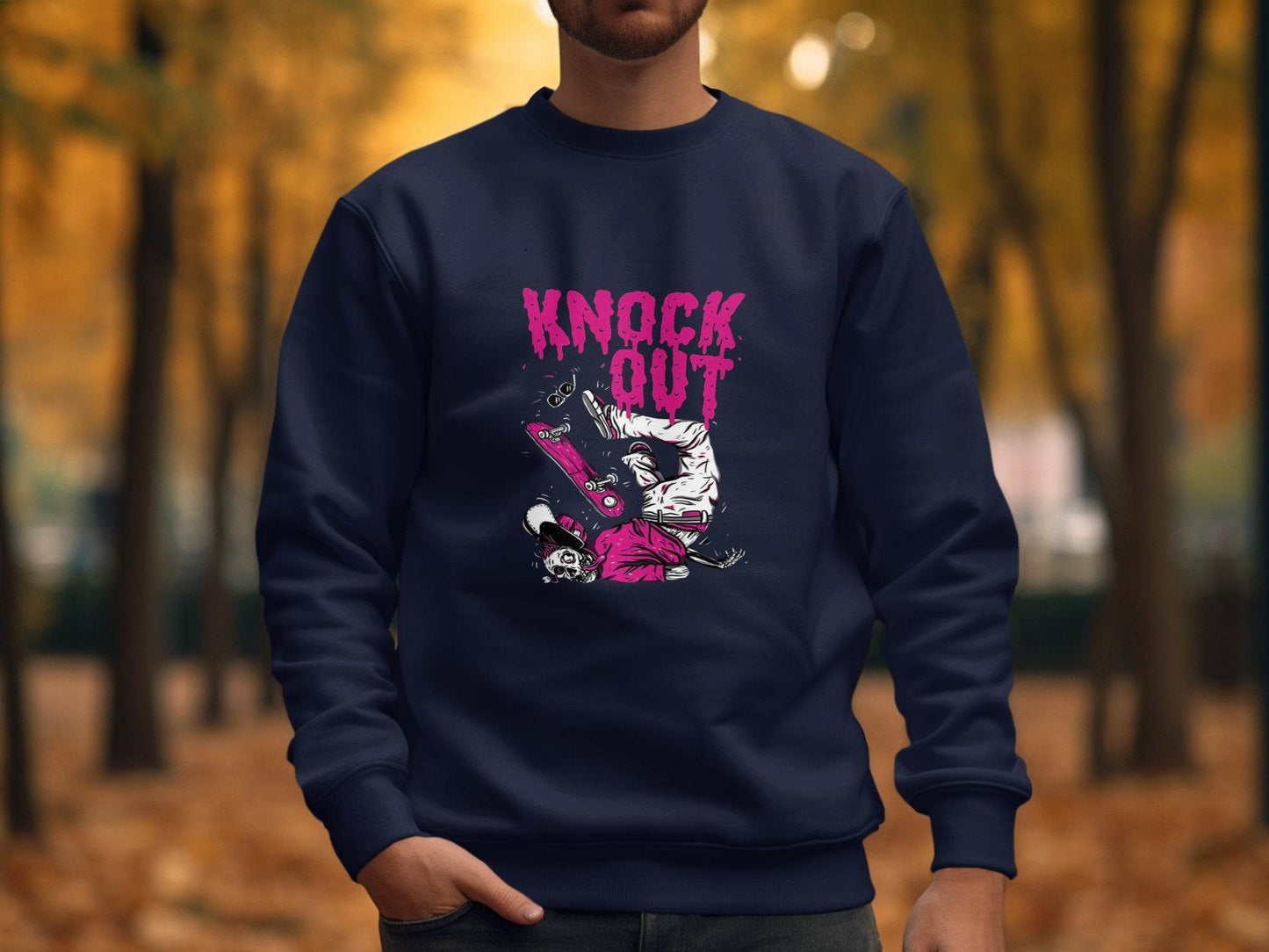 Knock Out Skateboarding Skeleton Illustration Art Sweater - Design & Vybe
