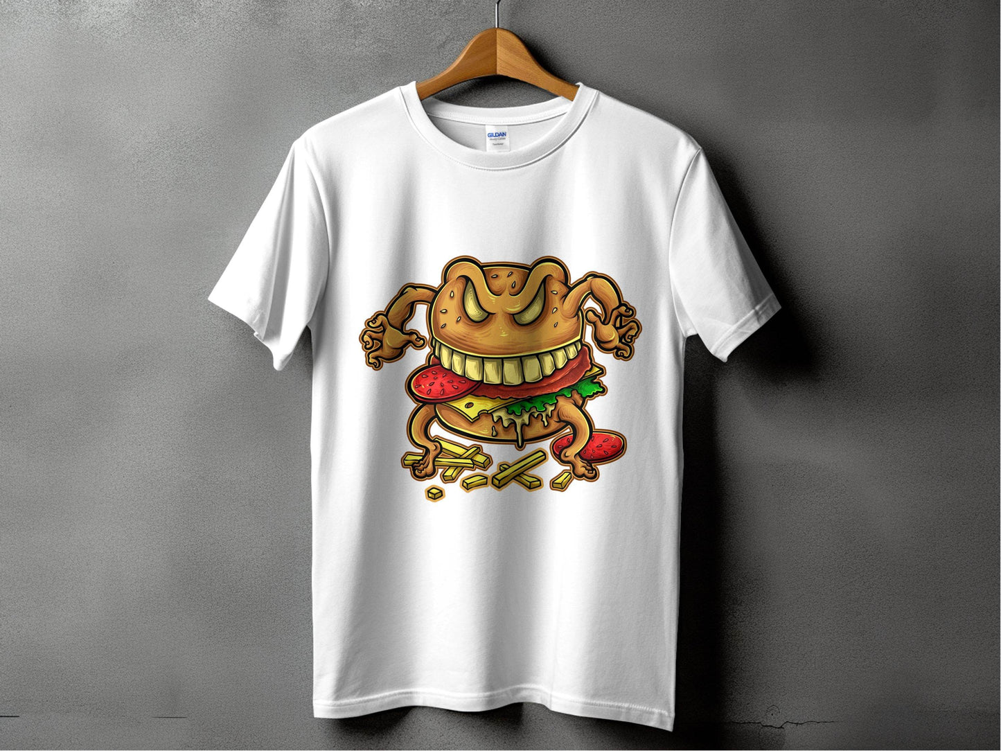 Quirky Cartoon Monster Cheeseburger Graphic T-Shirt - Design & Vybe