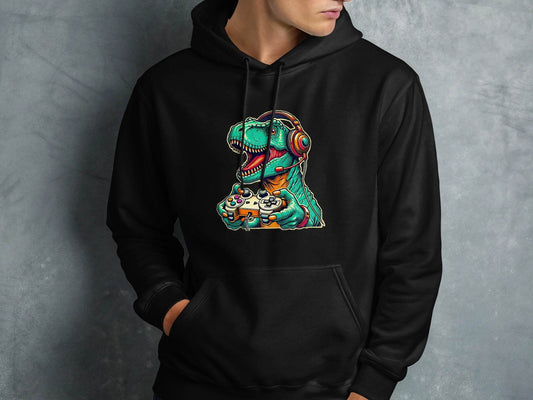 Gaming Dinosaur Retro Controller Funny Gamer Design Hoodie - Design & Vybe