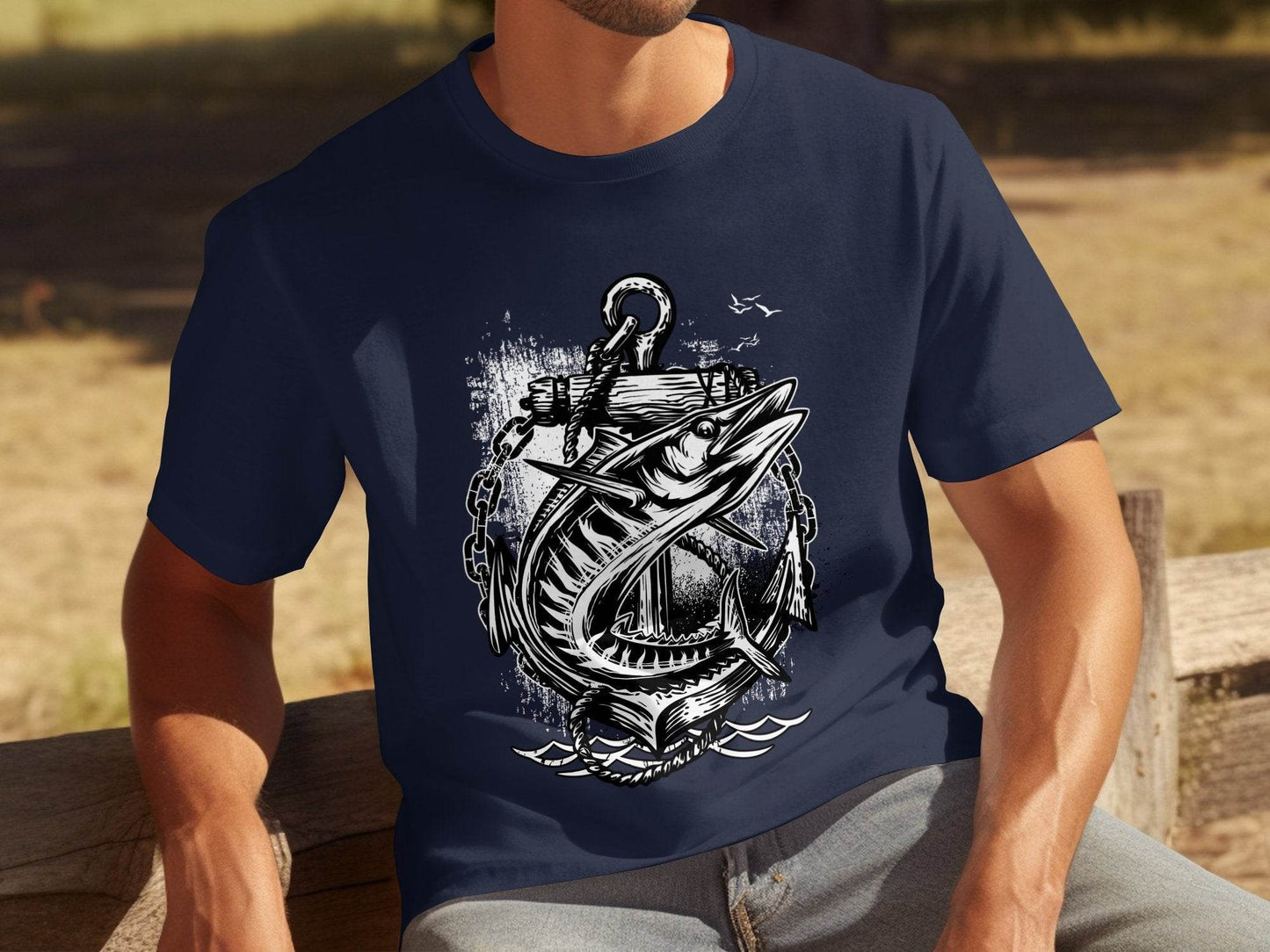 Nautical Anchor Design With Marlin Graphic T-Shirt - Design & Vybe