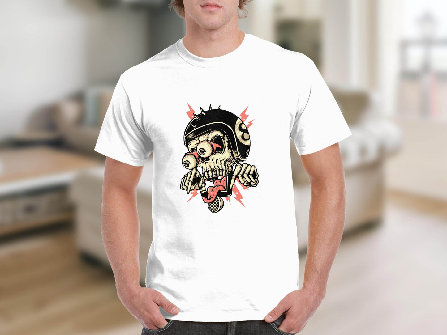 Eight Ball Spiked Helmet Skeleton Ride On T-Shirt - Design & Vybe