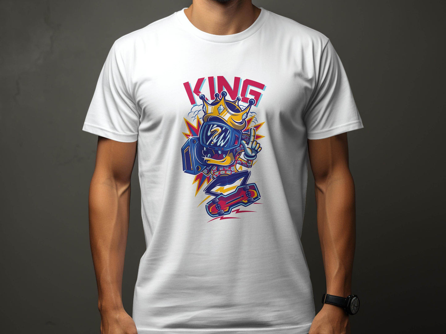 King Skater With Question Mark Head Retro Design T-Shirt - Design & Vybe