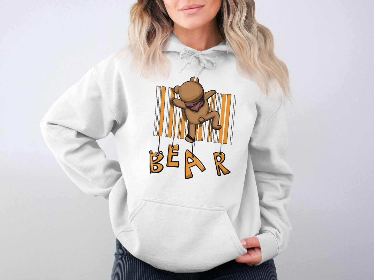 Funny Adorable Cute Bear Climbing Barcode Design Printed Hoodie - Design & Vybe